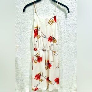 Lush Floral White & Red Dress - Large